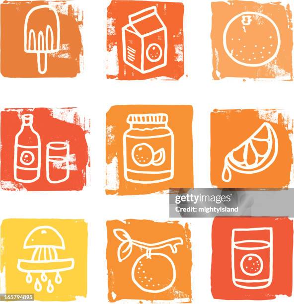 ilustraciones, imágenes clip art, dibujos animados e iconos de stock de naranja icono de frutas bloques - marmalade