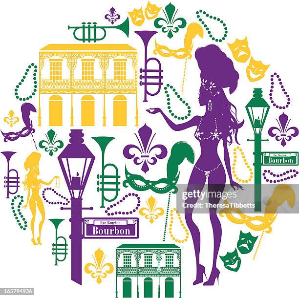 new orleans icon montage - new orleans french quarter stock illustrations