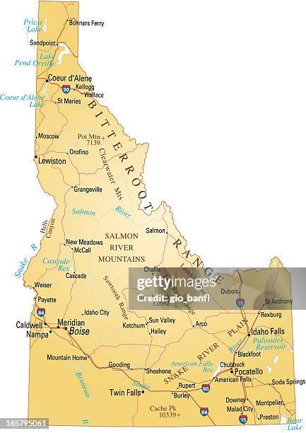 ilustraciones, imágenes clip art, dibujos animados e iconos de stock de mapa de idaho - idaho