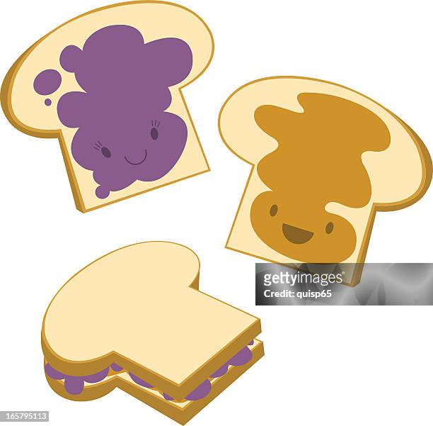 stockillustraties, clipart, cartoons en iconen met peanut butter and jelly characters - peanut butter and jelly sandwich