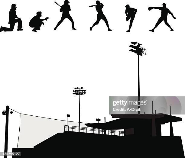 bildbanksillustrationer, clip art samt tecknat material och ikoner med baseball stadium vector silhouette - basebollslag