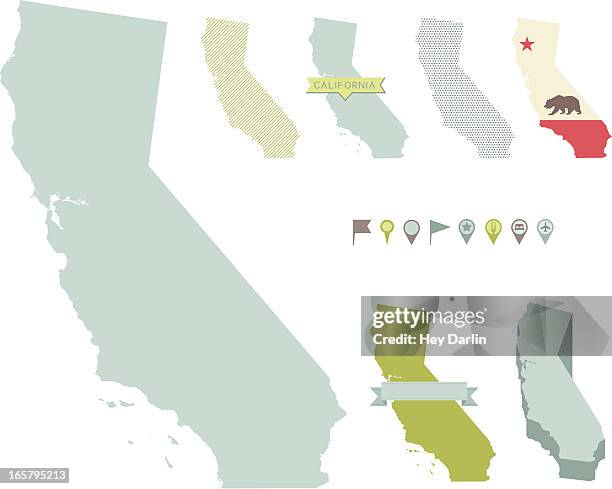 ilustraciones, imágenes clip art, dibujos animados e iconos de stock de mapas del estado de california - intrincado