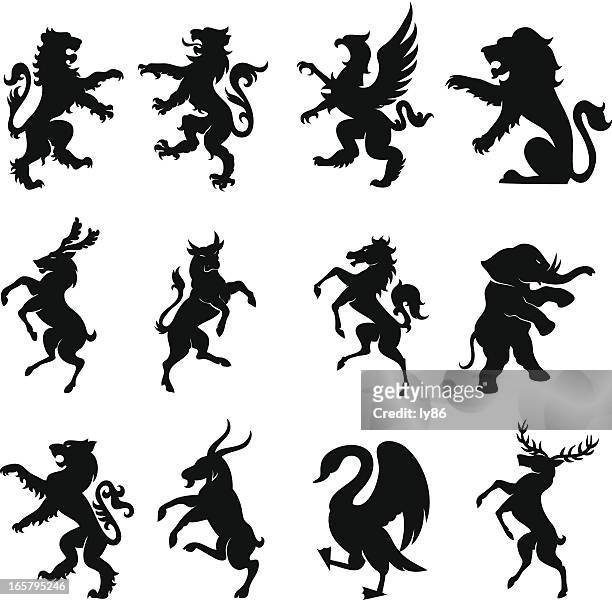 ilustrações de stock, clip art, desenhos animados e ícones de heraldry animais - insignia símbolo