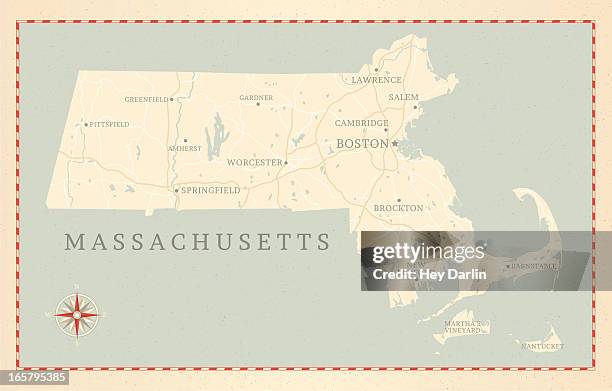 stockillustraties, clipart, cartoons en iconen met vintage-style massachusetts map - new england verenigde staten