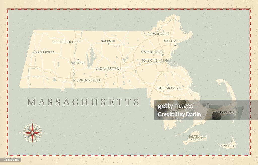 Vintage-Style Massachusetts Map