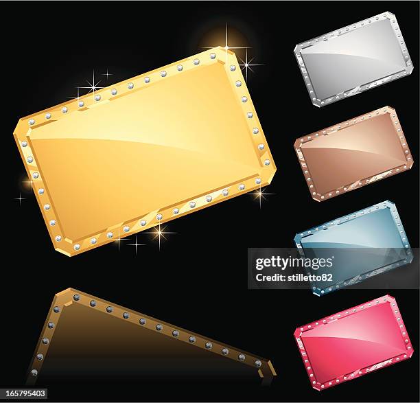 metal plates with gems - diamond reflections stock illustrations