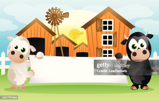 ilustraciones, imágenes clip art, dibujos animados e iconos de stock de bebé vaca y bull sosteniendo un banner en blanco - ubre