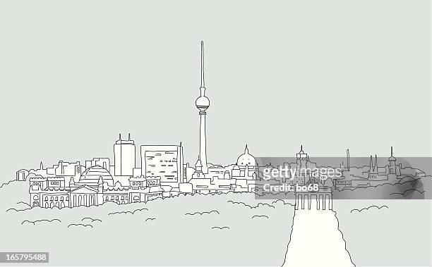 skyline von berlin-skizze - berlin fernsehturm stock-grafiken, -clipart, -cartoons und -symbole