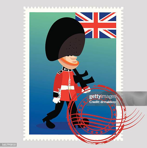uk stamps - queens guard stock illustrations