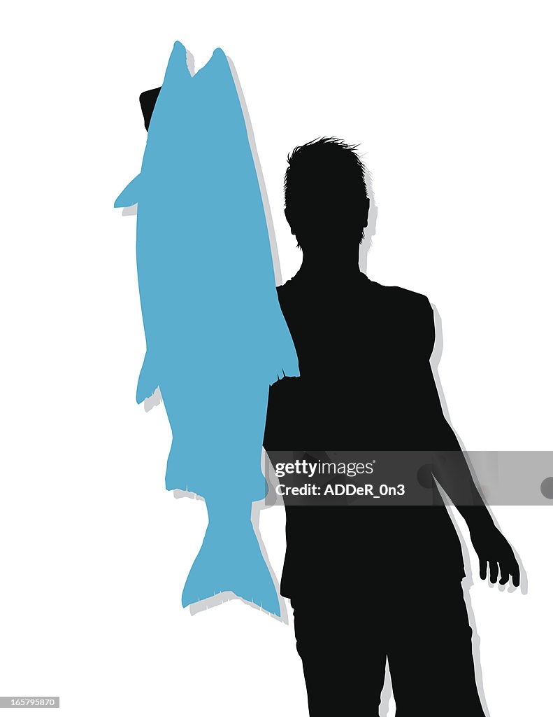 Big Coho Salmon Catch - Silhouette
