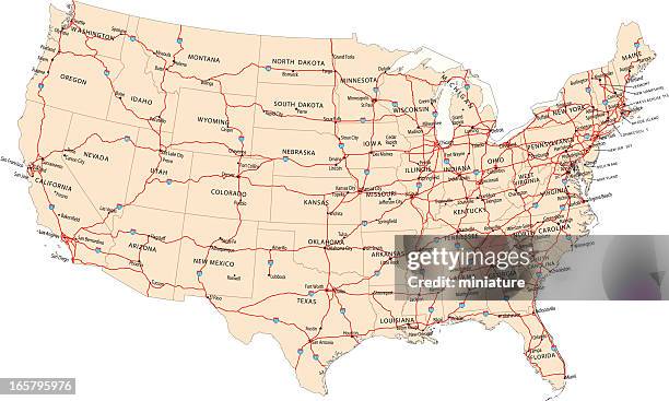 illustrazioni stock, clip art, cartoni animati e icone di tendenza di autostrada mappa di stati uniti d'america - american map
