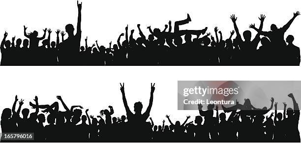 crowd (82 detailed silhouettes, complete down to the waste) - crowd surfing stock illustrations