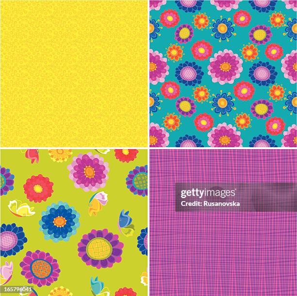 set of summer floral patterns - aster vector stock illustrations