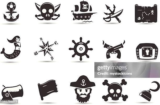 pirate icons - tall ship stock illustrations