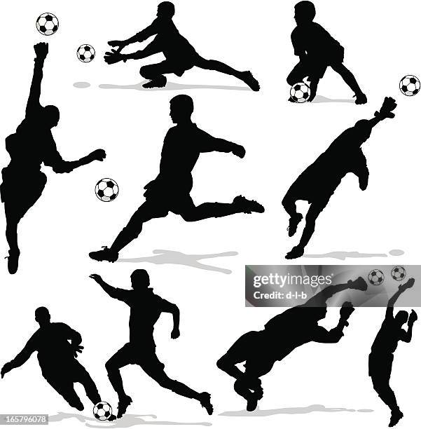 men soccer goalie silhouettes - soccer team stock illustrations