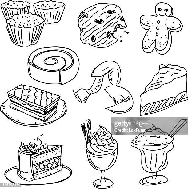 dessert-sammlung in schwarz und weiß - üppige torte stock-grafiken, -clipart, -cartoons und -symbole