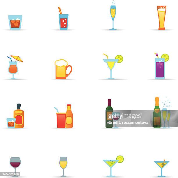 ilustraciones, imágenes clip art, dibujos animados e iconos de stock de conjunto de iconos color, bebidas y gafas - lemon soda