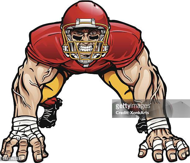 stockillustraties, clipart, cartoons en iconen met illustration of defensive lineman in football gear - american football lineman