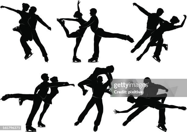 ilustraciones, imágenes clip art, dibujos animados e iconos de stock de siluetas de patinaje artístico en pareja - ice skating pair