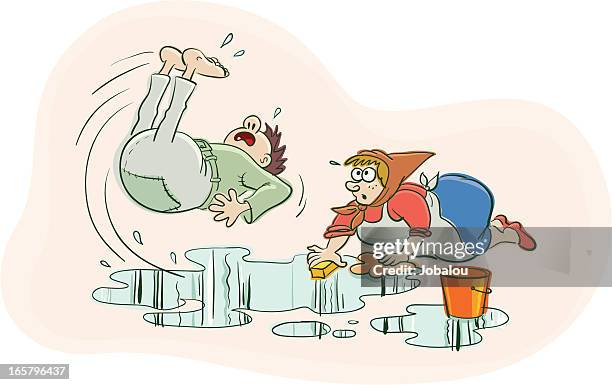 ilustraciones, imágenes clip art, dibujos animados e iconos de stock de resbaladizo - cartoon maids