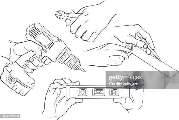 hands using tools 2 - carpenter pencil stock illustrations