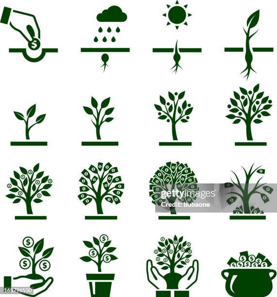 stockillustraties, clipart, cartoons en iconen met dark green vector icons of money growing on trees - wortel