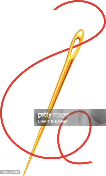 gold sewing needle - sewing thread stock illustrations