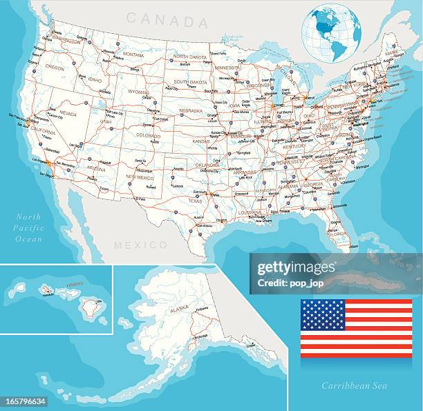 stockillustraties, clipart, cartoons en iconen met vector illustration of u.s. highway map, layered - westelijke verenigde staten