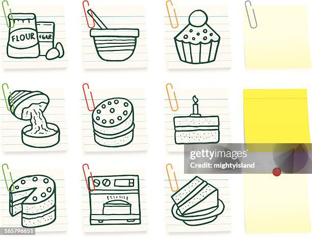 baking post it note icon set - piece of cake white background stock illustrations