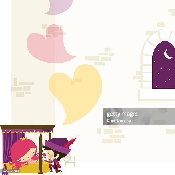 sleeping beauty/paar liebe/geschichte/st valentine's - märchenschloss stock-grafiken, -clipart, -cartoons und -symbole