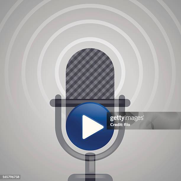 on air microphone - gray studio background stock illustrations