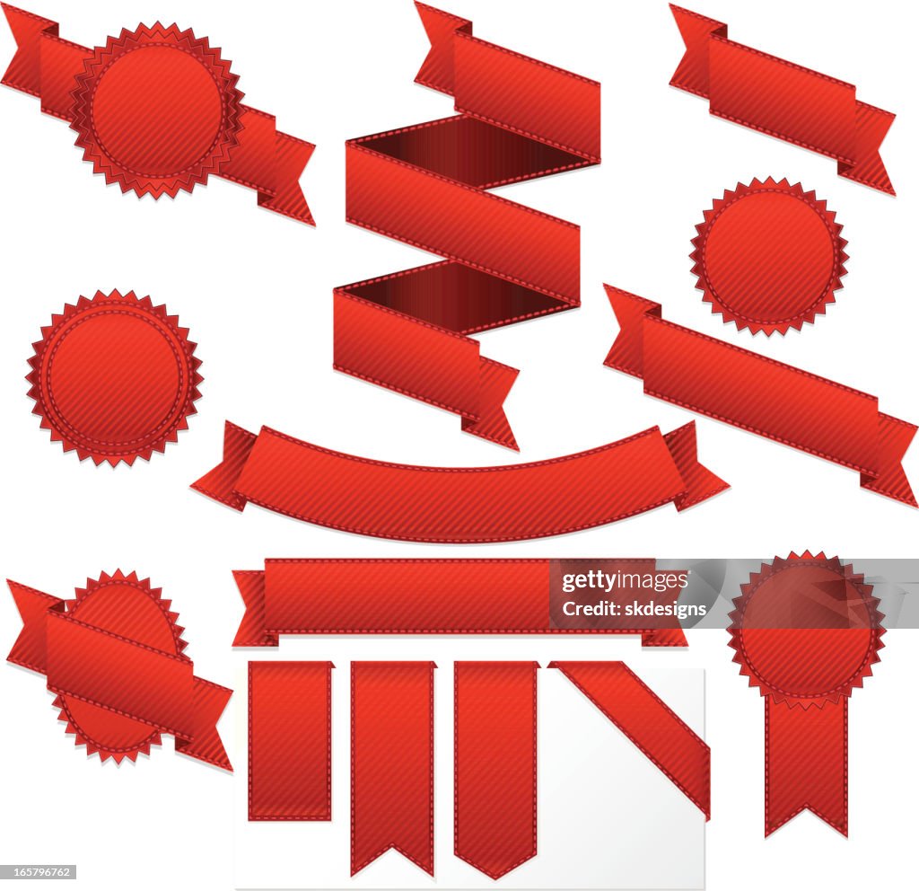 Sticker Label Ribbon Red Striped Ribbons Labels Banners And Stickers Set High-Res Vector ...