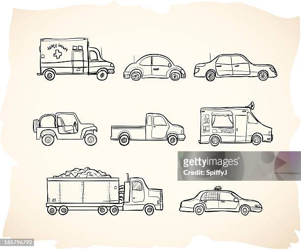 sketch vehicles - pick up truck stock illustrations