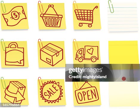 Ecommerce post it note icons Ecommerce post it note icons