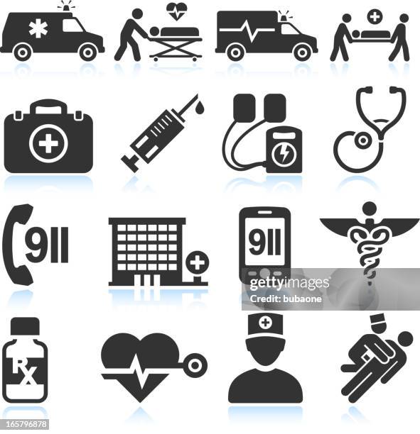 ilustraciones, imágenes clip art, dibujos animados e iconos de stock de blanco y negro de emergencia vector iconos de servicio - reanimación cardiopulmonar