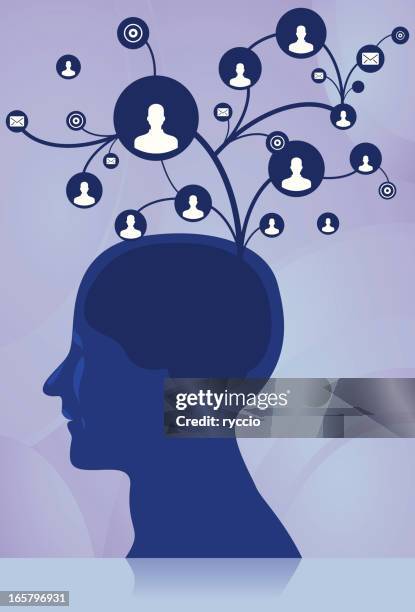 mind social network - man face profile stock illustrations