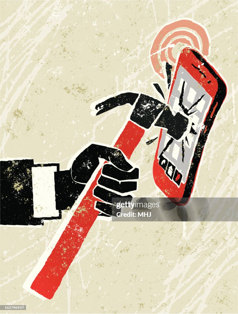 Phone Line Hit Shut Up Cellphone Being Hit With A Hammer High-Res Vector Graphic ...