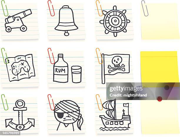 pirate post it note icon set - treasure map stock illustrations