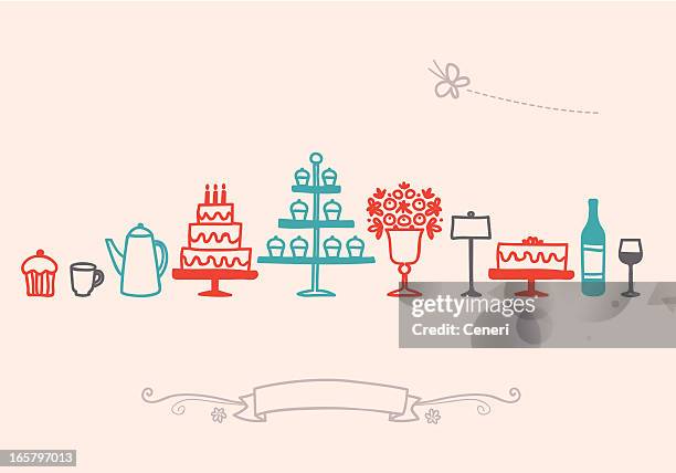 geburtstag bankettbestuhlung icon-set - cupcake teacup stock-grafiken, -clipart, -cartoons und -symbole