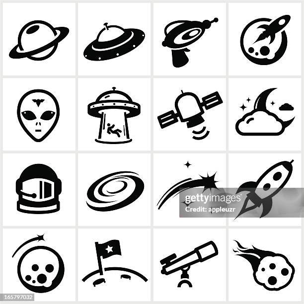 ilustraciones, imágenes clip art, dibujos animados e iconos de stock de espacio iconos negro - luna satélite terrestre