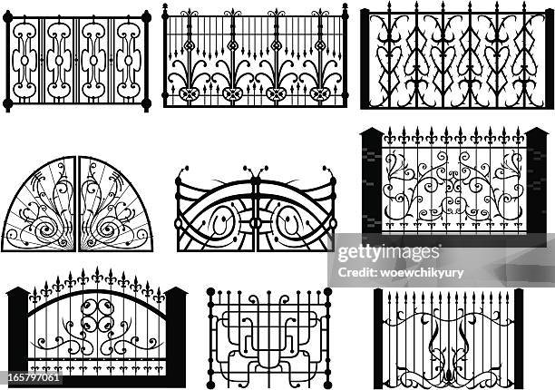 iron gate & fences2 - mansion stock illustrations