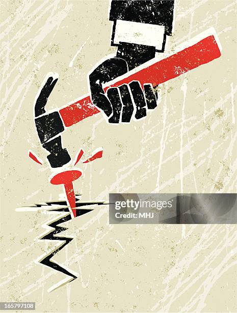 nail being hit with a hammer poster - diy disaster stock illustrations