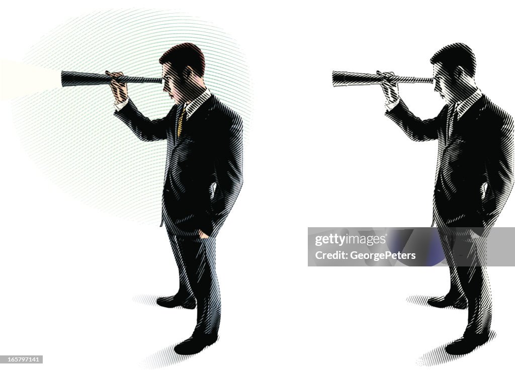 Businessman Searching with Spyglass