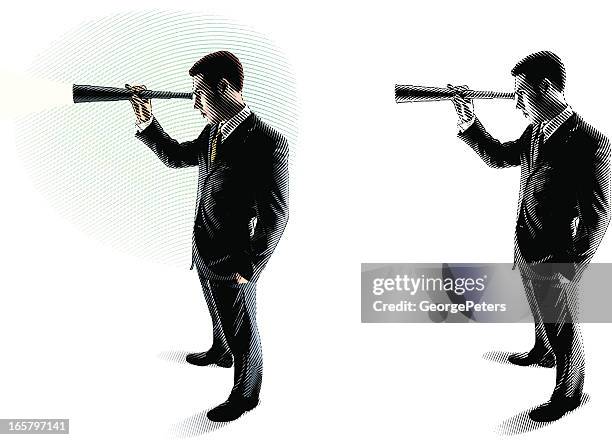 businessman searching with spyglass - hand held telescope stock illustrations