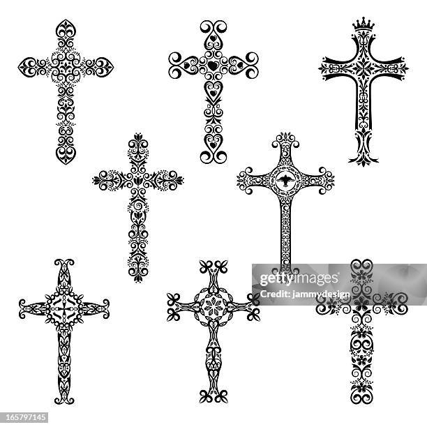 stylized cross set - crucifix stock illustrations