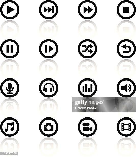 black and white icon set for media - camera studio stock illustrations
