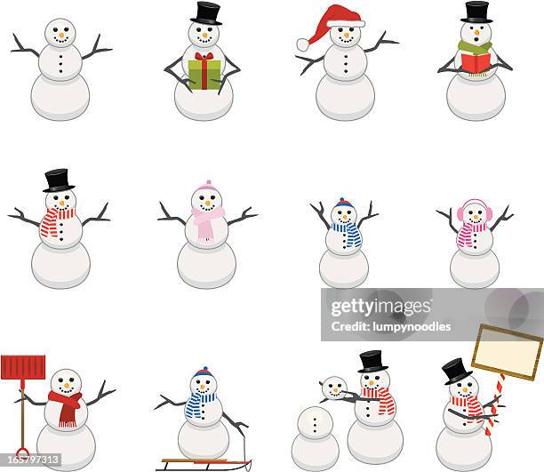 snowmen icons - building a snowman illustration stock illustrations