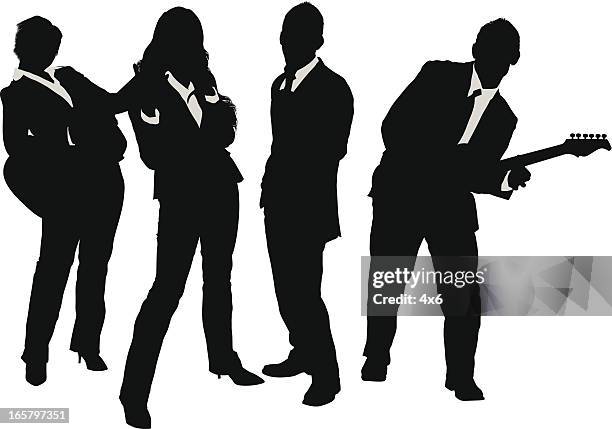 stockillustraties, clipart, cartoons en iconen met business people rock and roll band - een instrument plukken