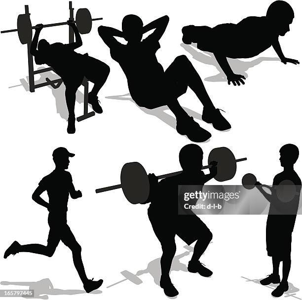 young man exercising silhouettes - press ups stock illustrations