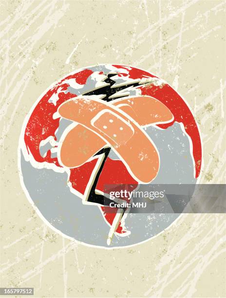 Broken Earth Being Held Together With A Plaster High-Res Vector Graphic